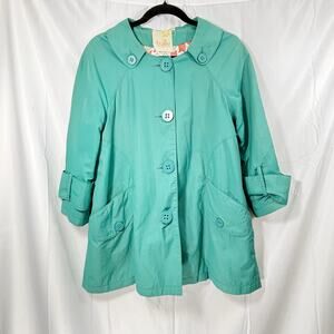 Tulle Teal Swing Coat Women’s Large 3/4 Sleeve Vintage Inspired Button Jacket